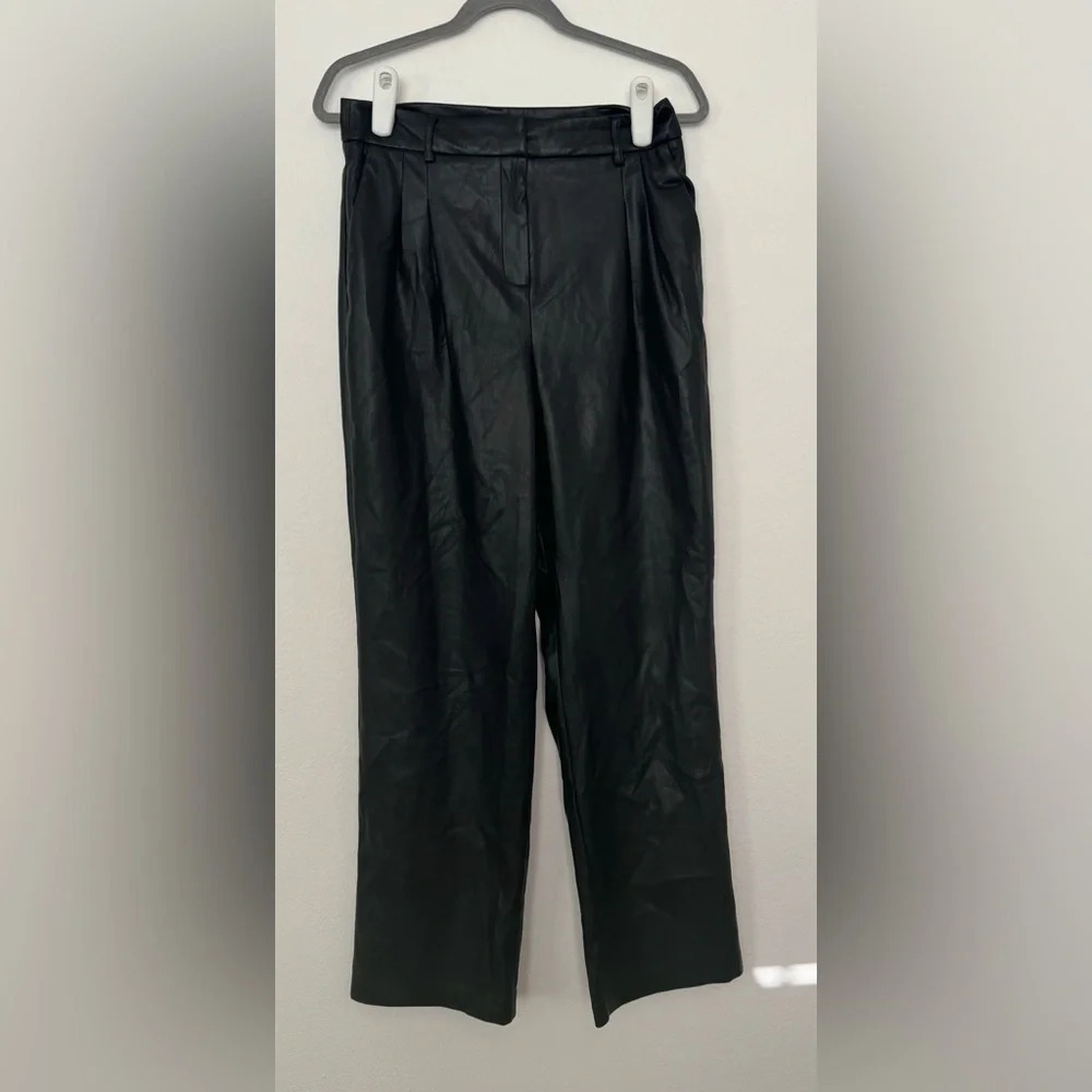 House of Harlow 1960 Faux Leather Black Trousers Pants Wide Leg High Rise Size 6